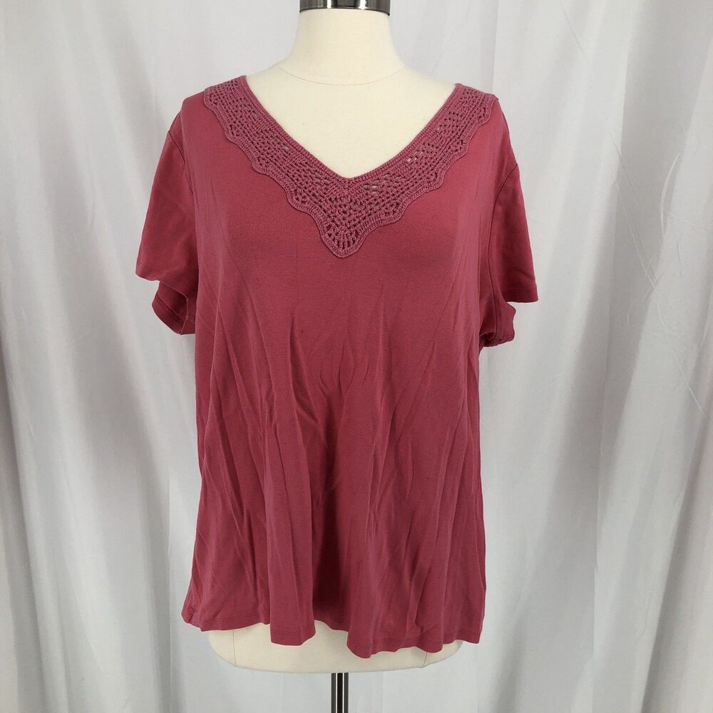Lauren Ralph Lauren Pink Crochet V Neck Top Knit Shirt Womens Size 3X